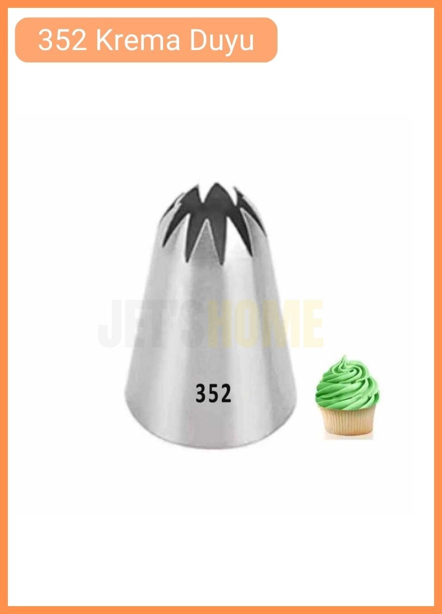 352 Kapalı Yıldız Desen Krema Duyu Büyük Boy Pasta Duyu Paslanmaz Çelik Krema Torbası Ucu 3.5x2.0x5.0 cm