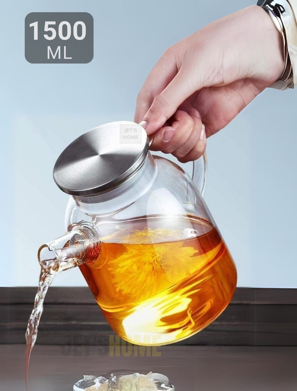 Cam Demlik Isıya Dayanıklı Demlik Çelik Vakumlu Kapak 1500 ml