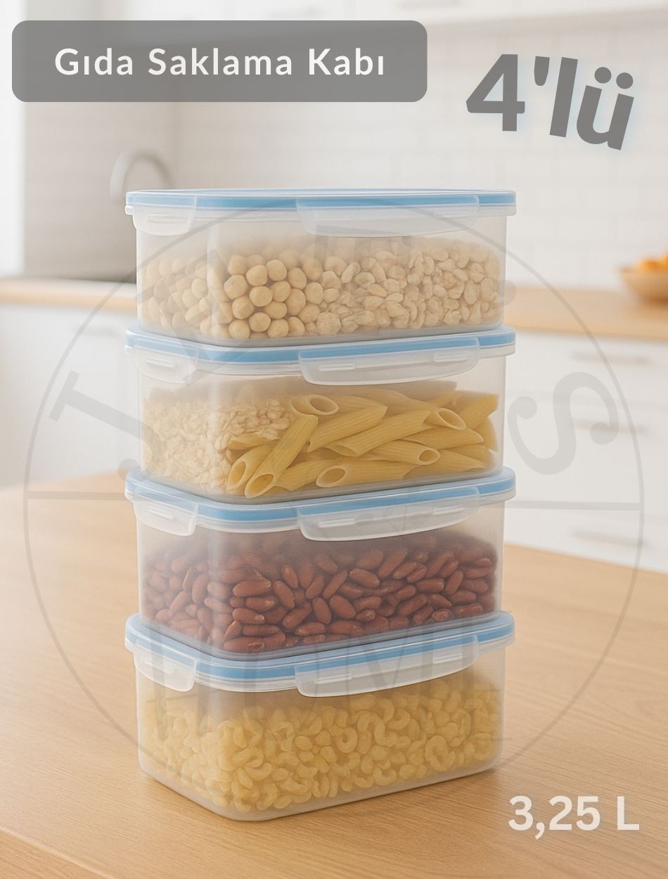4'lü Vakumlu Saklama Kabı Seti Hava Almaz BPA Free Kilitlenebilir Gıda Erzak Kabı 3.25 L