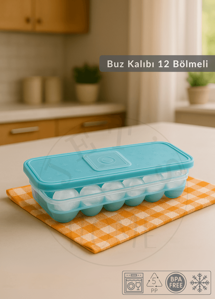 12 Bölmeli Buz Kalıbı Esnek Silikon Buz Küpü BPA FREE Kare Bas Parmak Buzluk Çapı 3,5 cm Mavi