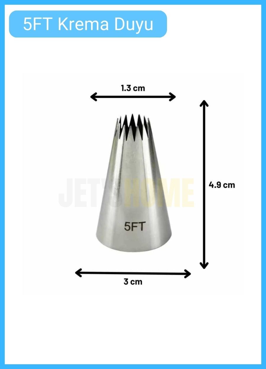5FT Açık Yıldız Desen Krema Duyu Büyük Boy Pasta Duyu Paslanmaz Çelik Krema Torbası Ucu 3.0x1.4x4.8 cm