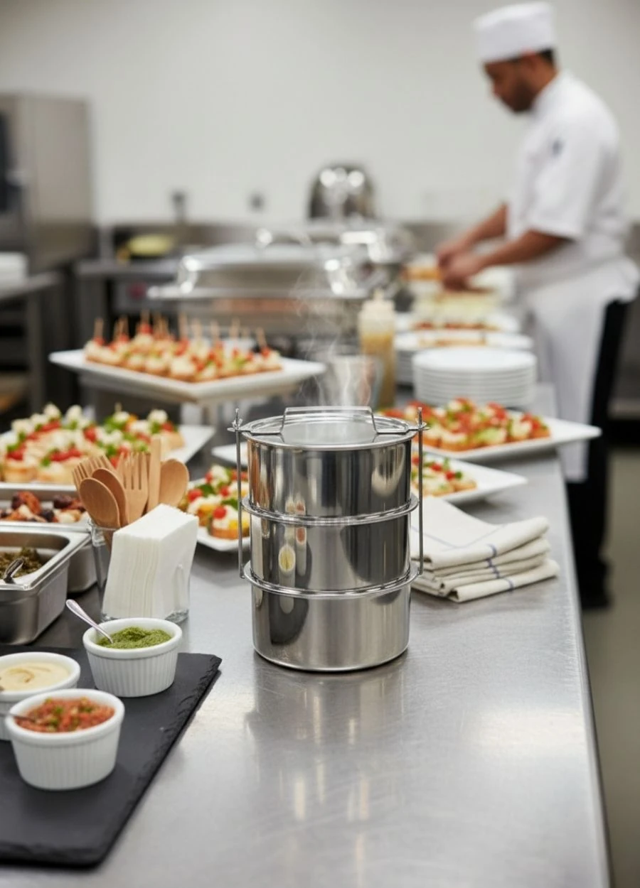 3’lü Paslanmaz Çelik Sefer Tası 18x9 cm Yemek Taşıma Kabı No:4 – 430 Kalite 7 Kişilik