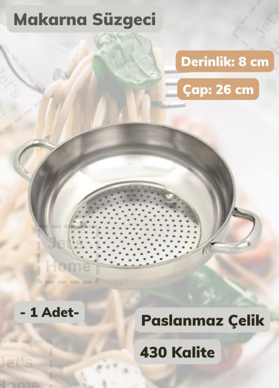 Çelik Makarna Süzgeci 26 cm Kulplu Paslanmaz Çelik Süzgeç