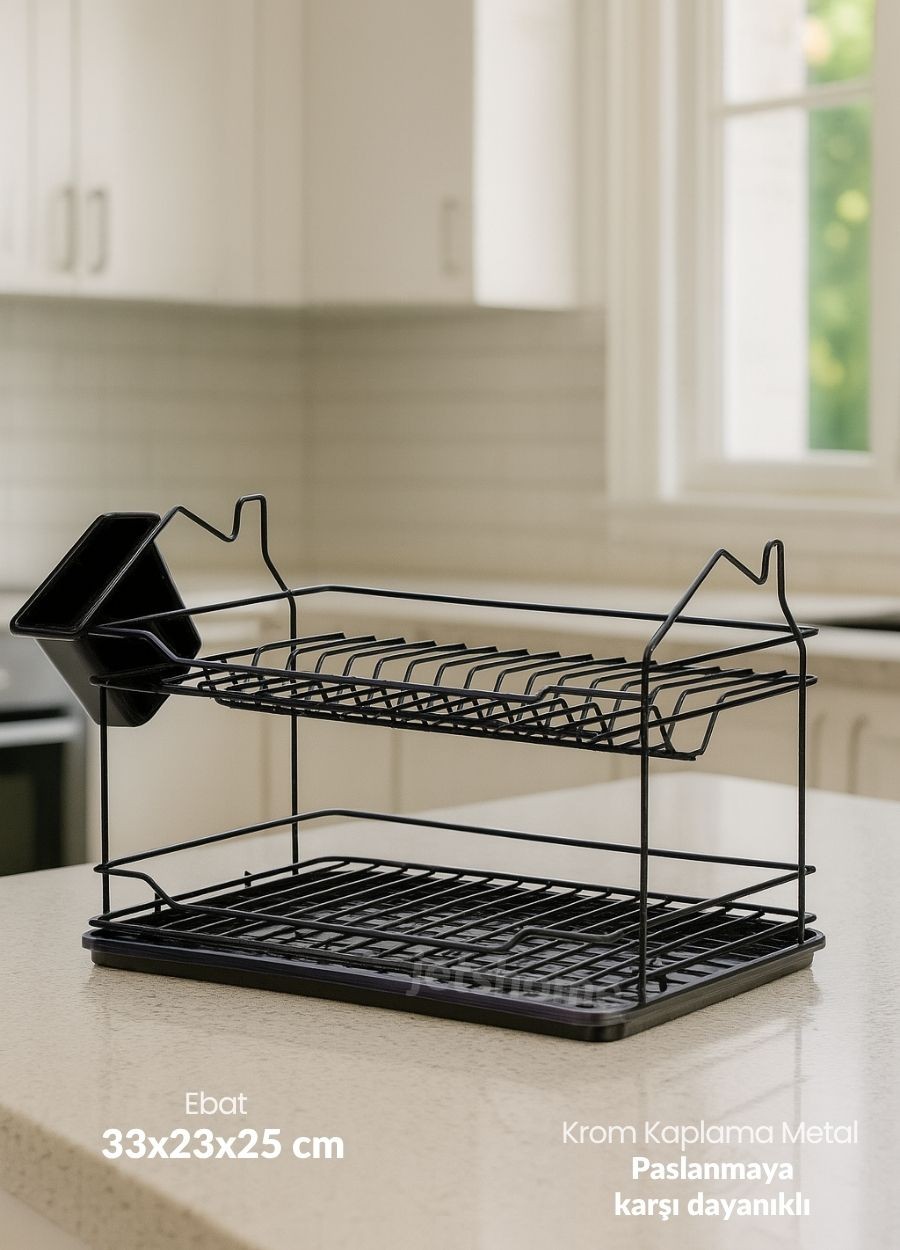 Mini Boy Bulaşıklık Tezgah Üstü Tabaklık BPA FREE Bulaşık Sepeti Siyah 23x33x25
