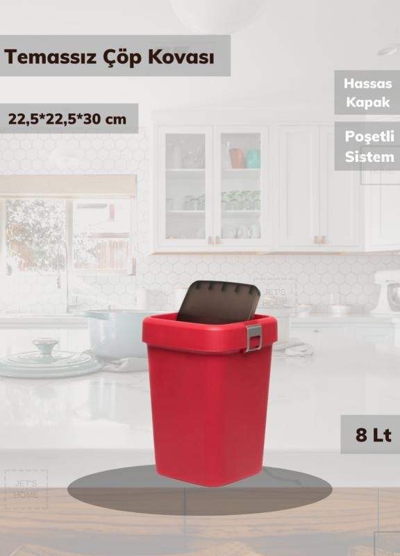 Çöp Kovası Tezgah Üstü Çöp Kutusu Kırmızı 8 Litre