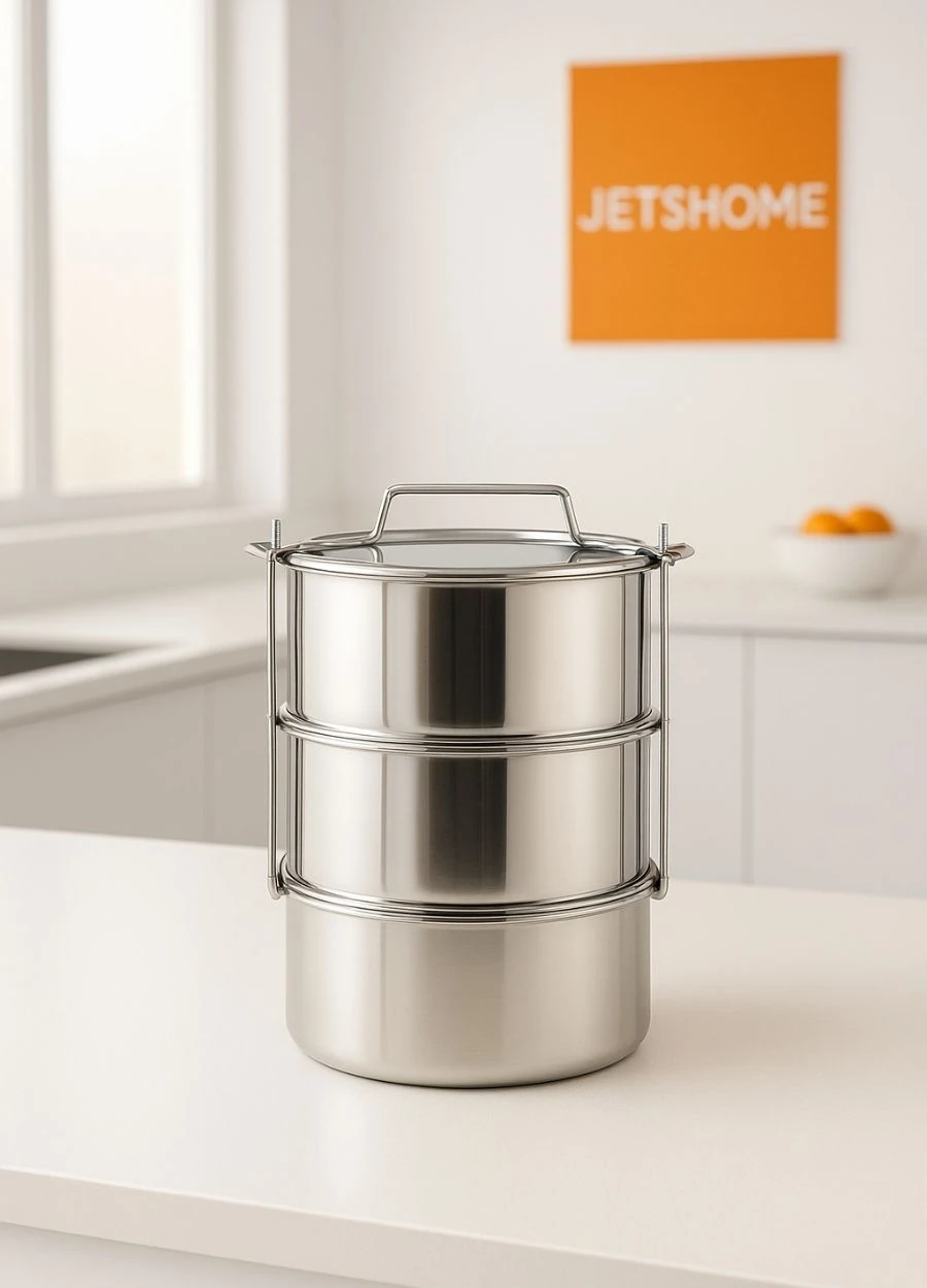 3’lü Paslanmaz Çelik Sefer Tası 24x12 cm Yemek Taşıma Kabı No:7 – 430 Kalite 20 Kişilik