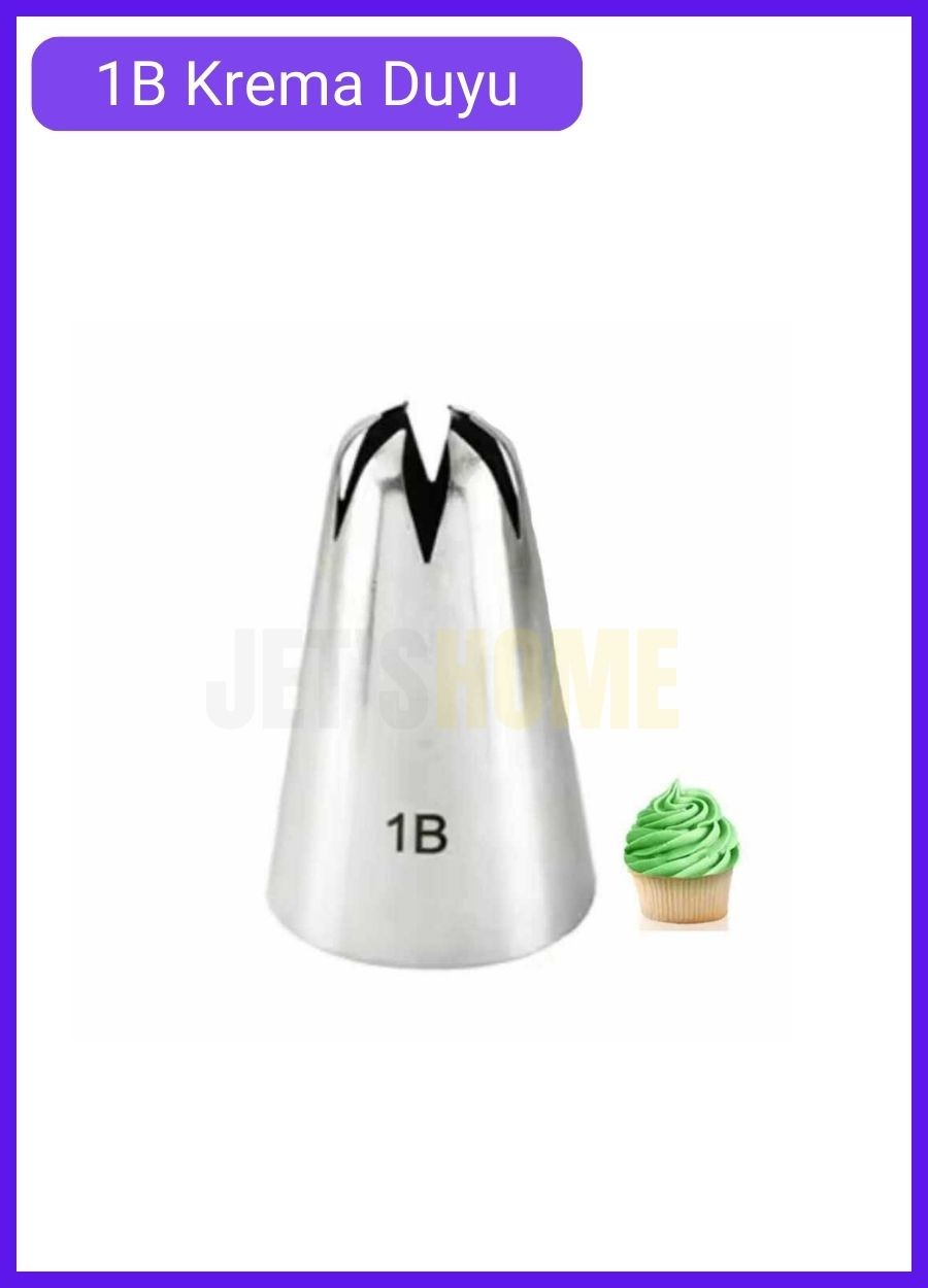 1B Kapalı Yıldız Desen Krema Duyu Büyük Boy Pasta Duyu Paslanmaz Çelik Krema Torbası Ucu 3.0x1.7x4.7 cm