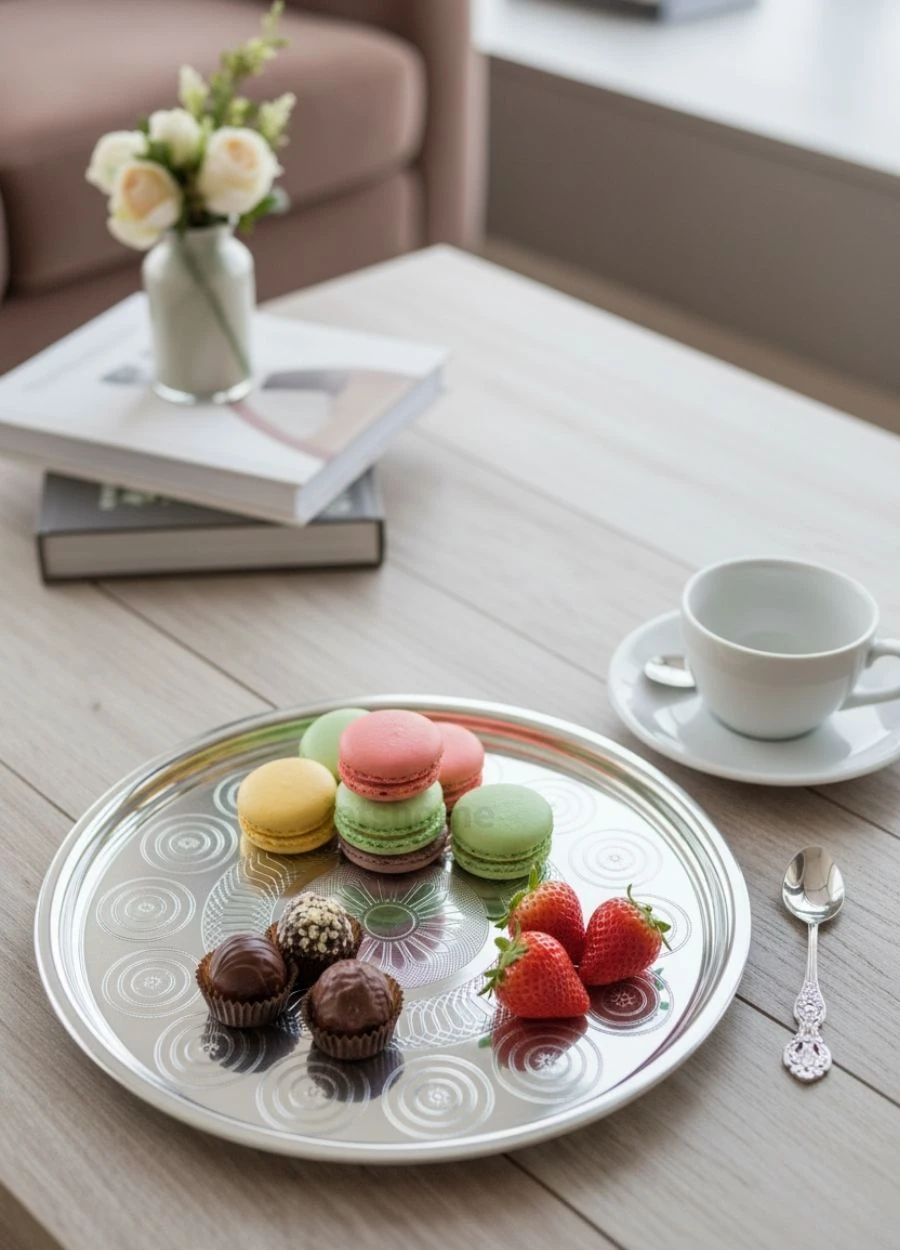 Çay Kahve Tepsisi Paslanmaz Sunum Sinisi Çelik 29 cm Yuvarlak No:30