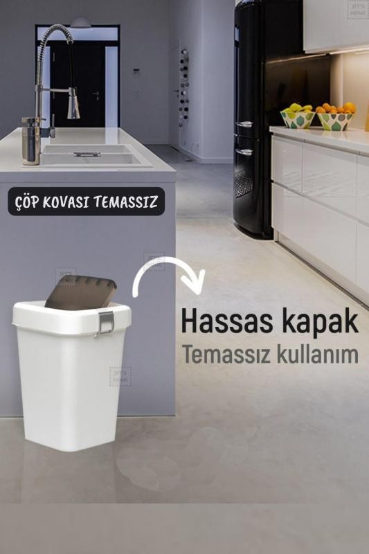 Çöp Kovası Aç-Kapa Banyo Çöp Kutusu Mutfak Çöp Kovası Beyaz 18 Litre