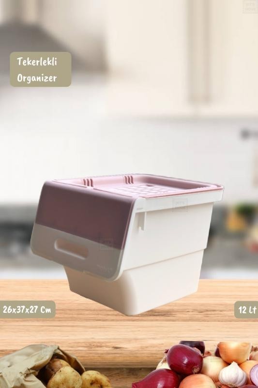 Tekerlekli Sebzelik BPA Free Soğanlık Oyuncaklık Organizer Beyaz Beyaz Pembe 12 Lt