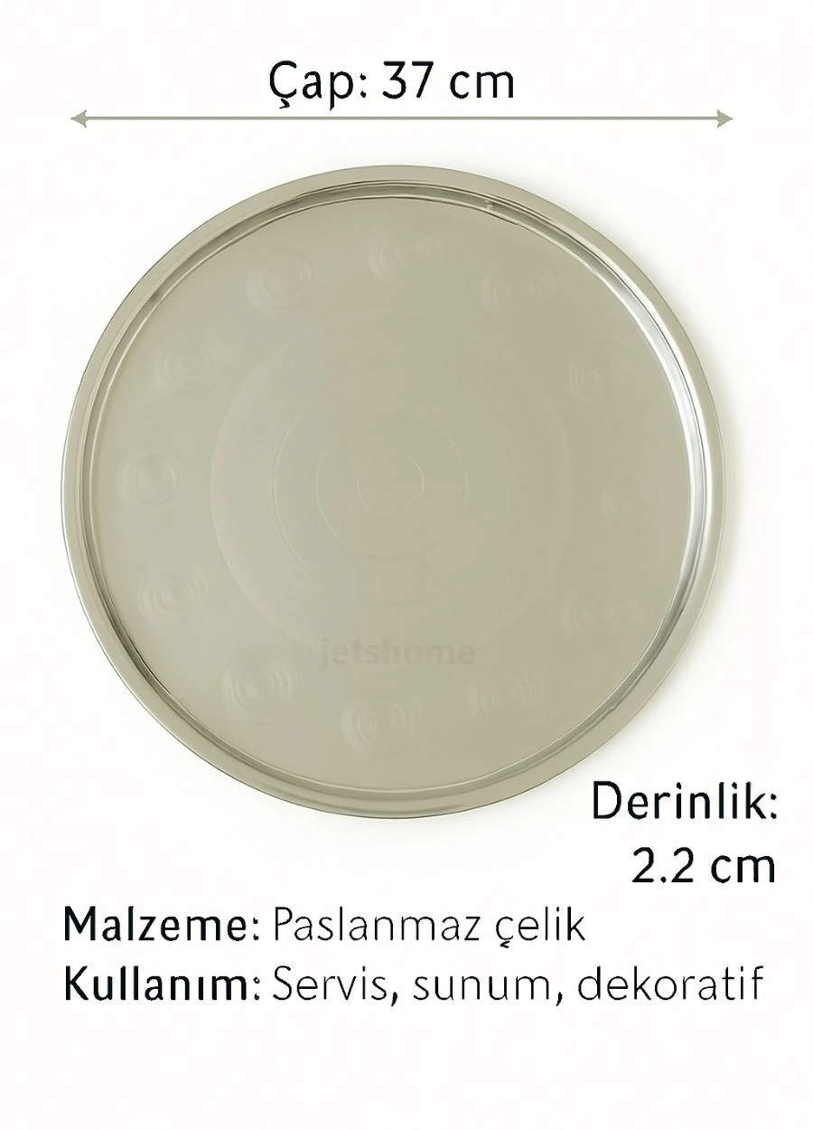 37 cm Paslanmaz Çelik Yemek Sunum Çay Kahve Servis Tepsisi Sini No:40