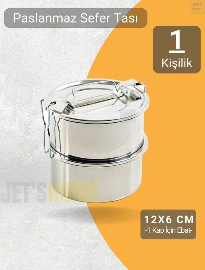 2’li Paslanmaz Çelik Sefer Tası 12x6 cm Yemek Taşıma Kabı No:1 – 0,65 lt