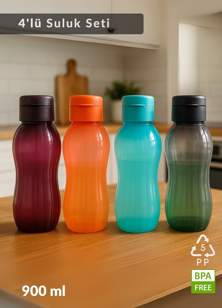 Suluk 4'lü Set Su Şişesi BPA Free Okul Suluğu PP-5 Suluk Spor Okul Ofis Suluğu 900 ml