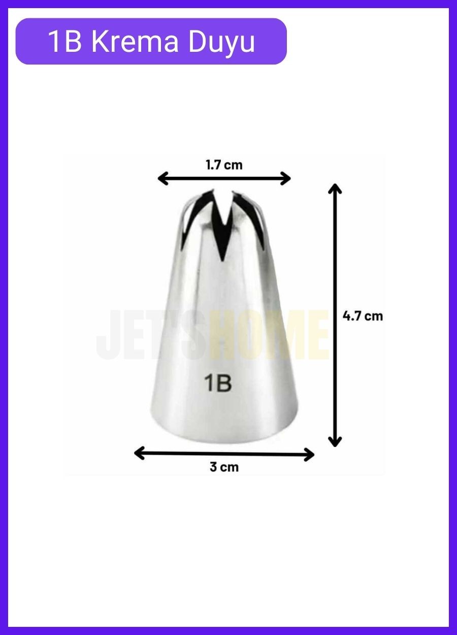 1B Kapalı Yıldız Desen Krema Duyu Büyük Boy Pasta Duyu Paslanmaz Çelik Krema Torbası Ucu 3.0x1.7x4.7 cm