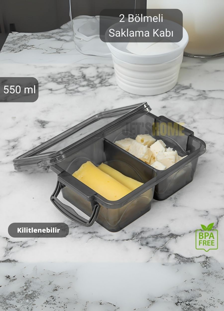 2 Bölmeli Saklama Kabı Erzak Kabı Yiyecek Kutusu BPA Free 550 ml