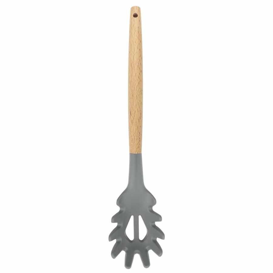 Silikon Spagetti Kaşığı Mutfak Kaşık Ahşap Saplı 31,5 cm