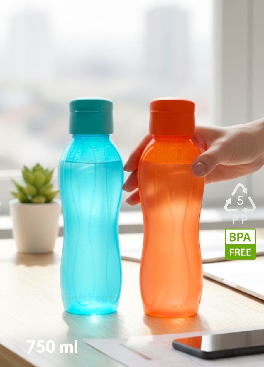 2’li Suluk Seti PP-5 Bpa Free Akıtmaz-Kokusuz Ofis-Spor-Okul Matarası Mavi Turuncu 750 ml