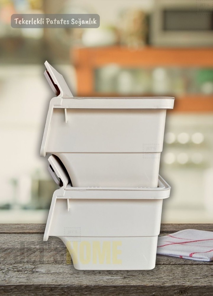 4’lü Tekerlekli Patateslik Soğanlık BPA Free Erzak Kutusu Oyuncaklık Sebzelik Krem 48 Litre