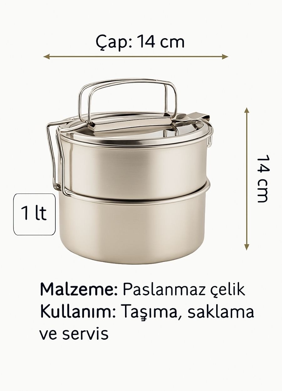 2’li Paslanmaz Çelik Sefer Tası 14x7 cm Yemek Taşıma Kabı No:2 – 1 lt 430 Kalite