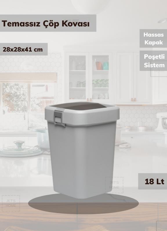 Çöp Kovası Bas Çek Mutfak Banyo Çöp Kutusu Gri 18 Litre