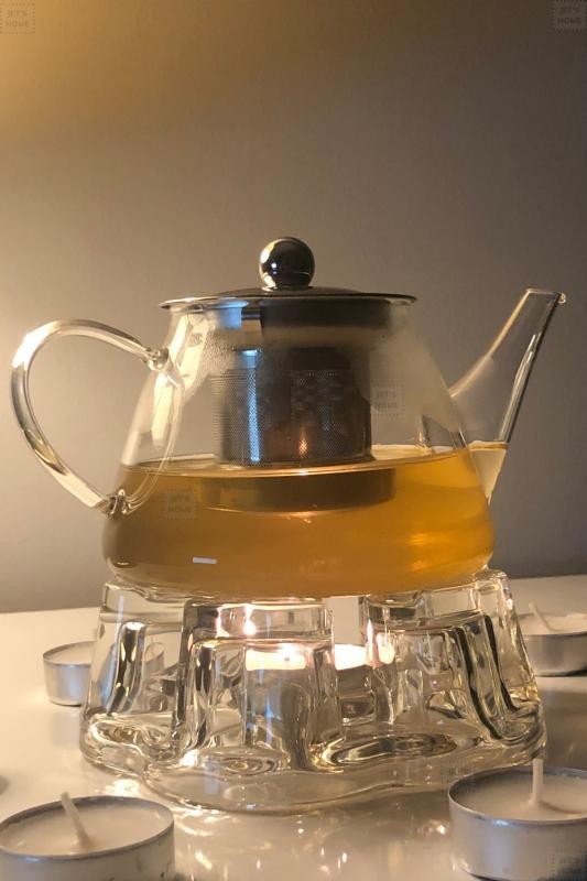 2’li Set Cam Demlik ve Cam Isıtıcı Süzgeçli Demlik 500 ml Bitki Çayı Demliği Borasilikat