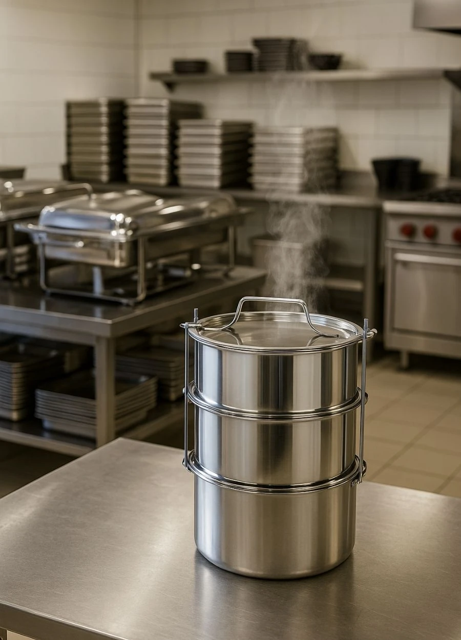 3’lü Paslanmaz Çelik Sefer Tası 28x14 cm Yemek Taşıma Kabı No:9 – 430 Kalite 30 Kişilik