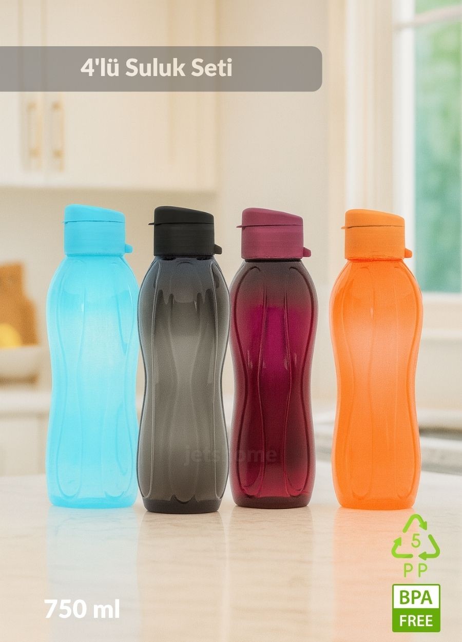 4’lü Set Matara Okul Suluğu Kapaklı Su Şişesi Plastik 750 ml