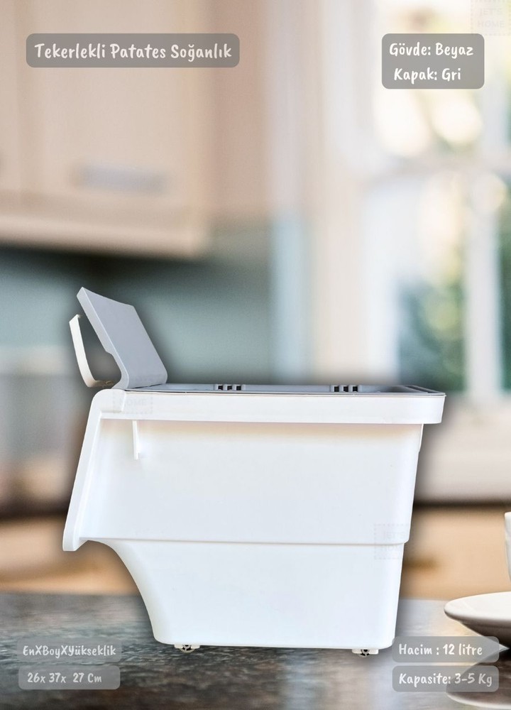 Tekerlekli Sebzelik BPA Free Soğanlık Oyuncaklık Organizer Gri 12 Lt