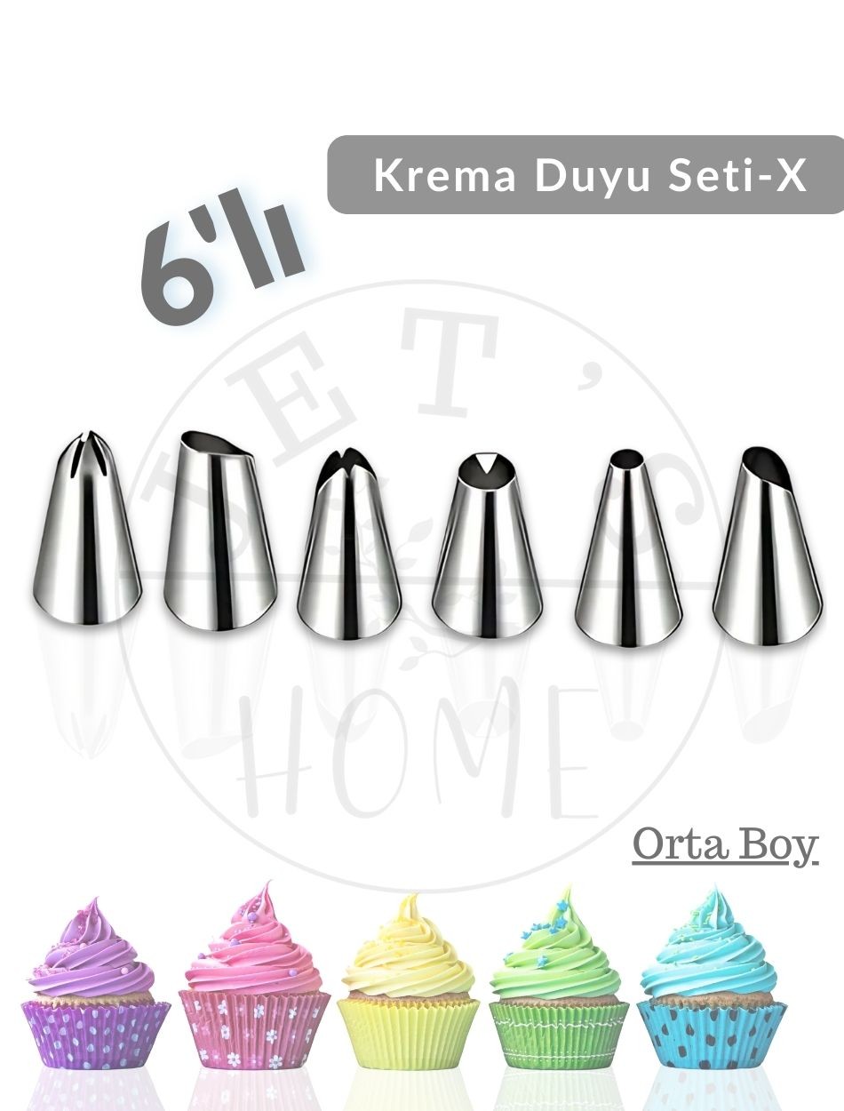 6'lı Krema Duyu Seti Orta Boy Pasta Dolgu Kreması Paslanmaz Şanti Duyu Çelik Set-X