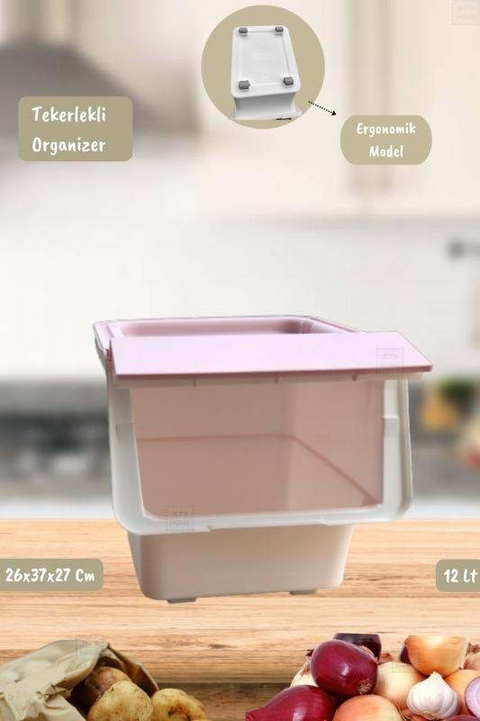 Tekerlekli Sebzelik BPA Free Soğanlık Oyuncaklık Organizer Beyaz Beyaz Pembe 12 Lt