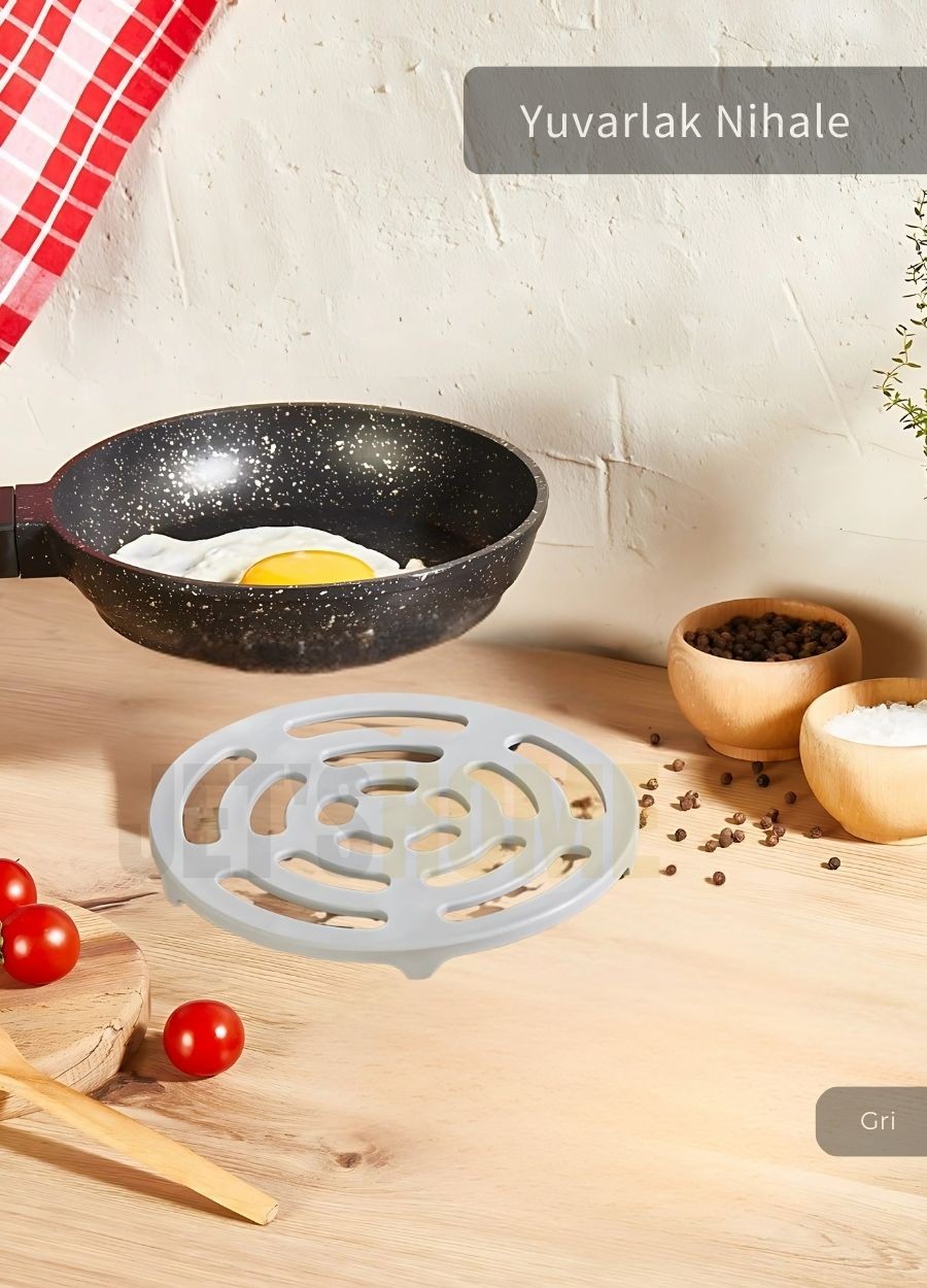 Yuvarlak Nihale Paslanmaz Tencere Çaydanlık Altlığı Isıya Dayanıklı Kalın Plastik Gri