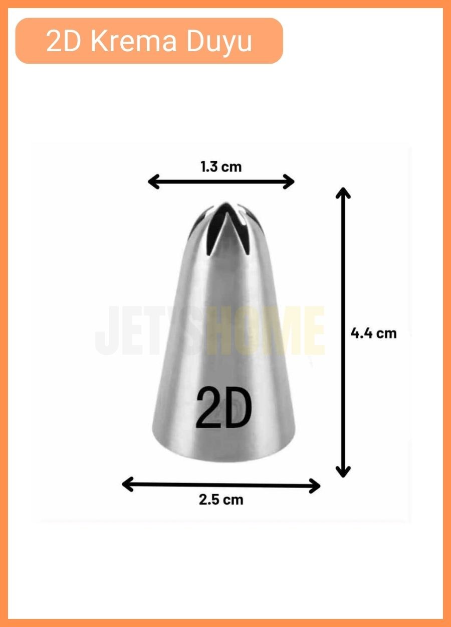 2D Kapalı Yıldız Desen Krema Duyu Büyük Boy Pasta Duyu Paslanmaz Çelik Krema Torbası Ucu 2.5x1.3x4.4 cm