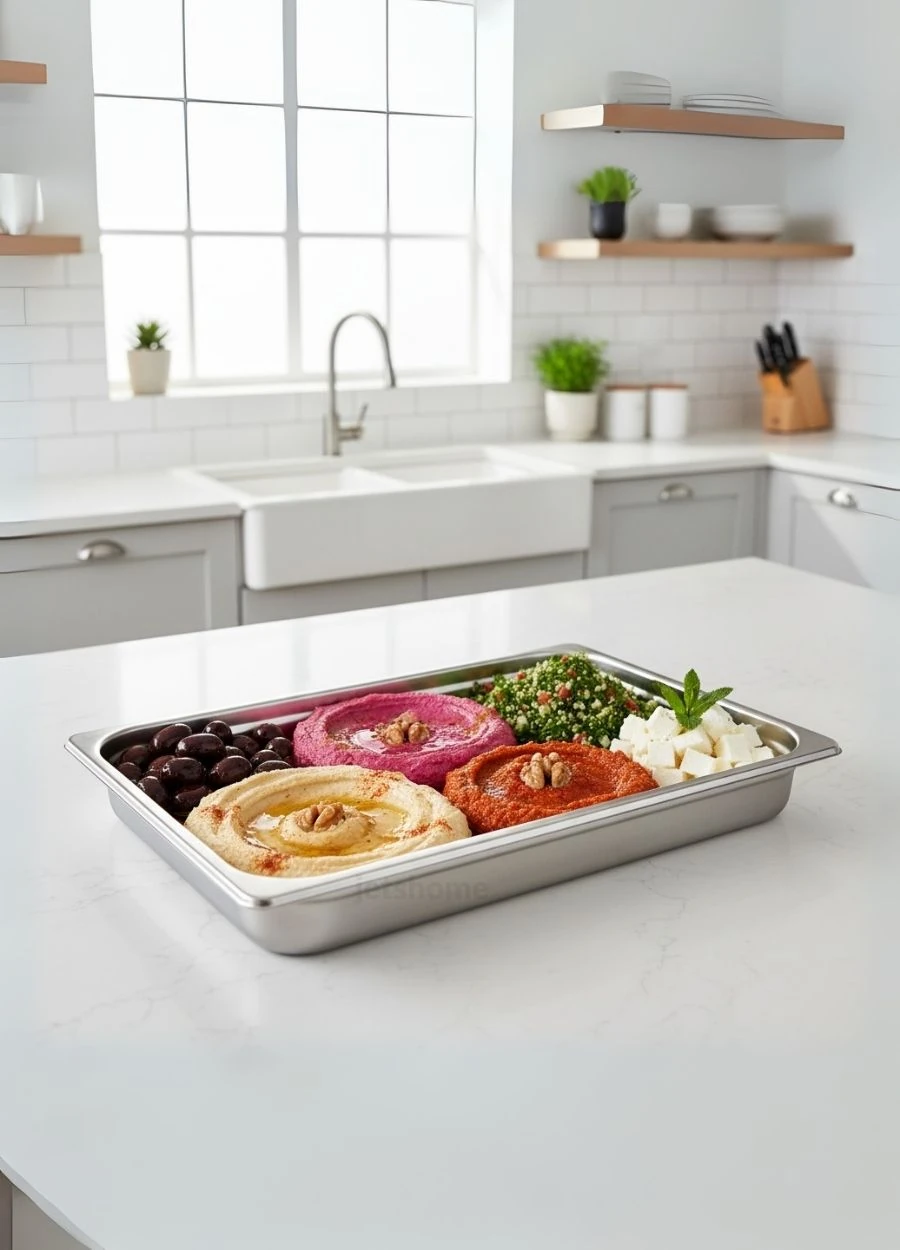 Meze Küveti 430 Kalite Meze Tabağı Paslanmaz Çelik Servis Küveti 19,5x29,5x3,2 cm