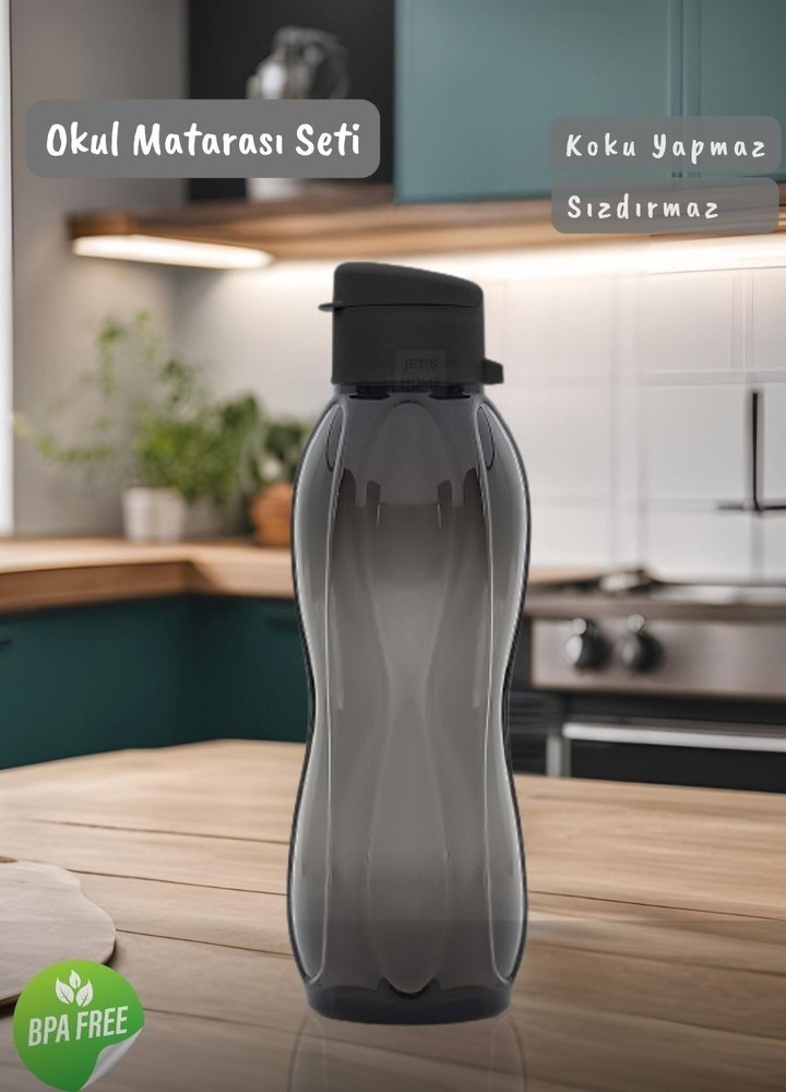 2’li Okul Matarası Seti BPA FREE Öğrenci Suluğu Kokusuz Suluk Siyah Bordo 750 ml