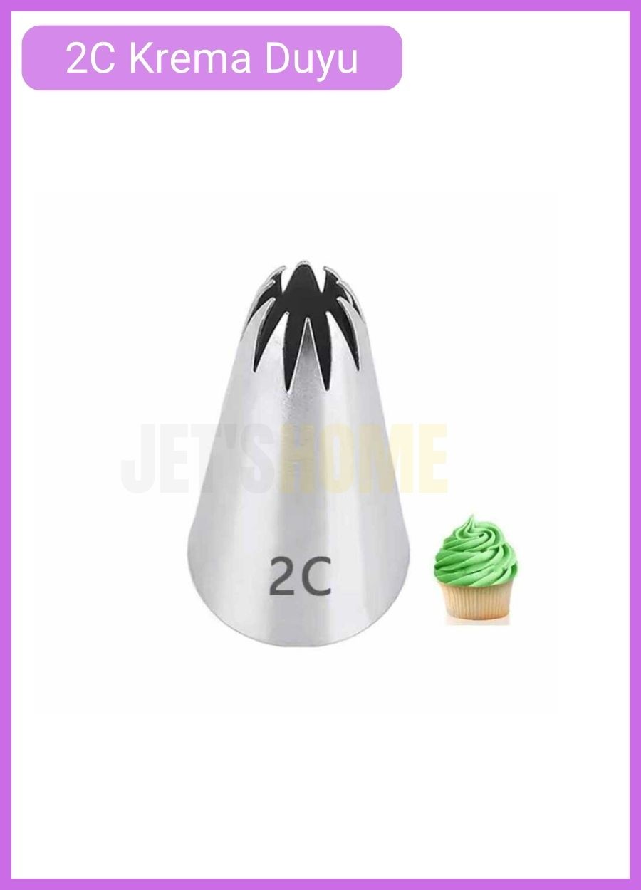 2C Kapalı Yıldız Desen Krema Duyu Büyük Boy Pasta Duyu Paslanmaz Çelik Krema Torbası Ucu 2.5x1.4x3.9 cm