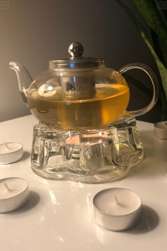 2’li Set Cam Demlik ve Cam Isıtıcı Süzgeçli Demlik 400 ml Bitki Çayı Demliği Borasilikat
