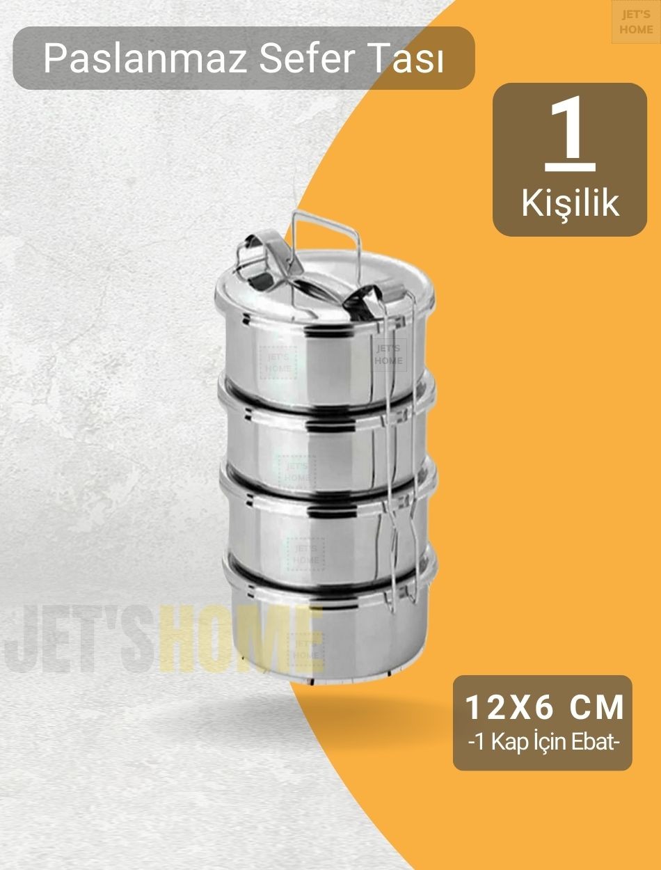 4’lü Sefer Tası 12x6 cm Yemek Taşıma Kabı Paslanmaz Çelik No:1