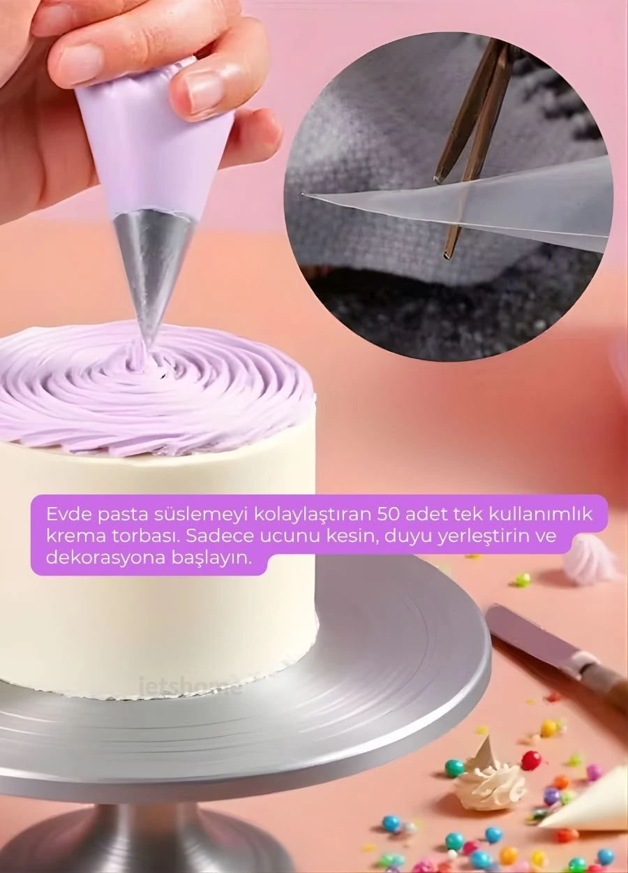 Pasta Süsleme Seti 25 Farklı Krema Duyu Krema Sıkma Torbası 50'li Hamur Düzenleyici