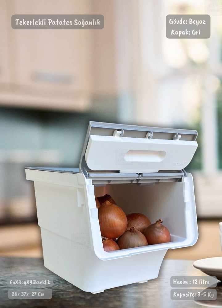 Tekerlekli Sebzelik BPA Free Soğanlık Oyuncaklık Organizer Gri 12 Lt