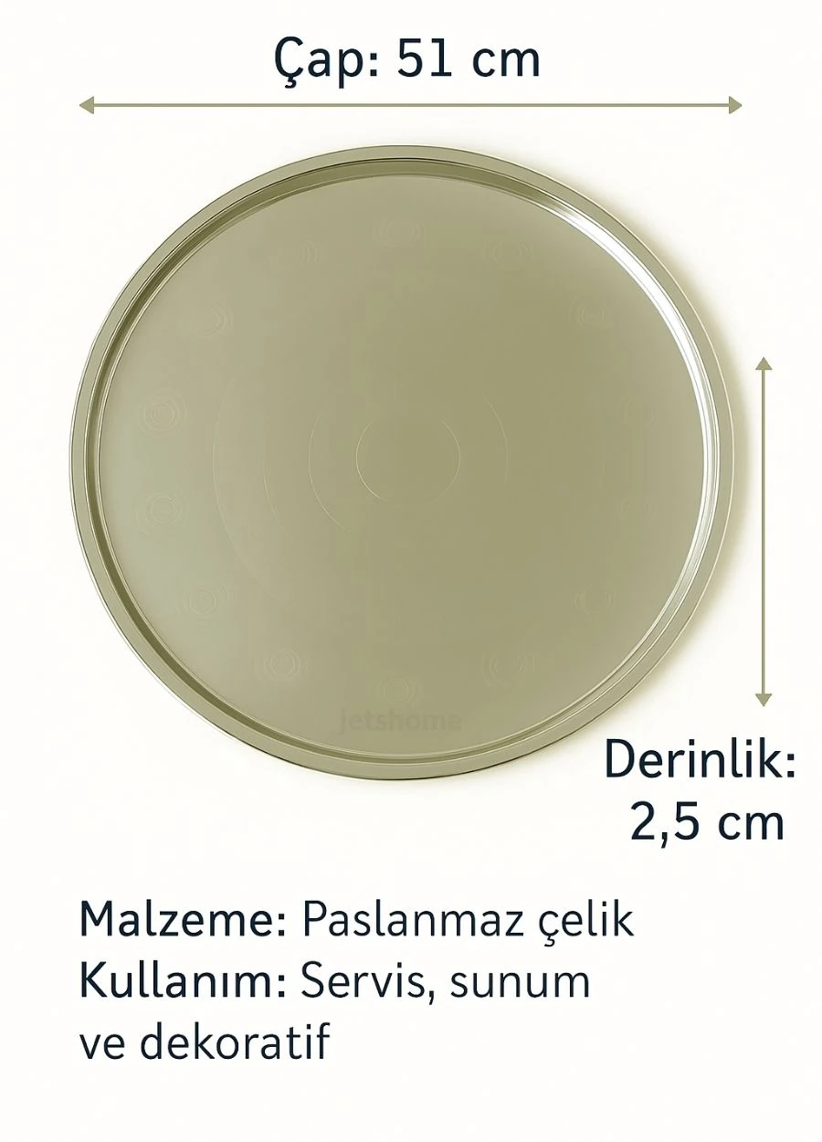 51 cm Paslanmaz Çelik Yer Sofrası Sini Yemek Sunum Çay Kahve Servis Tepsisi No:55