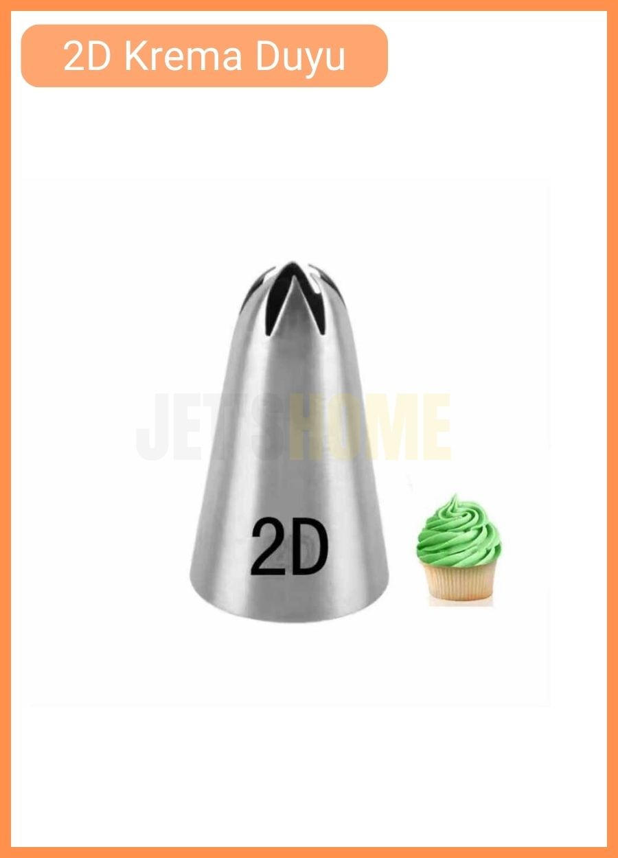 2D Kapalı Yıldız Desen Krema Duyu Büyük Boy Pasta Duyu Paslanmaz Çelik Krema Torbası Ucu 2.5x1.3x4.4 cm