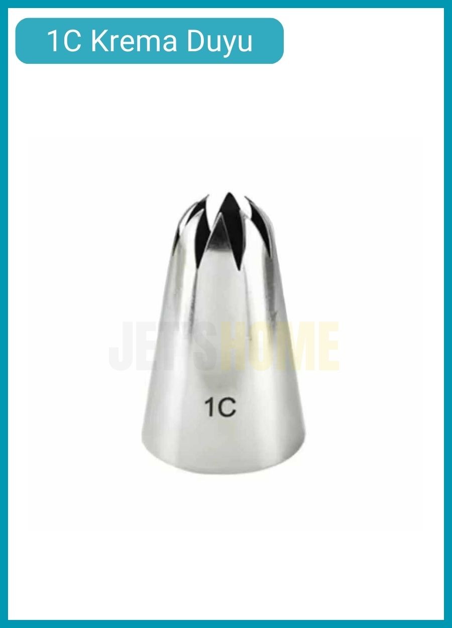 1C Kapalı Yıldız Desen Krema Duyu Büyük Boy Pasta Duyu Paslanmaz Çelik Krema Torbası Ucu 3.0x1.8x4.6 cm