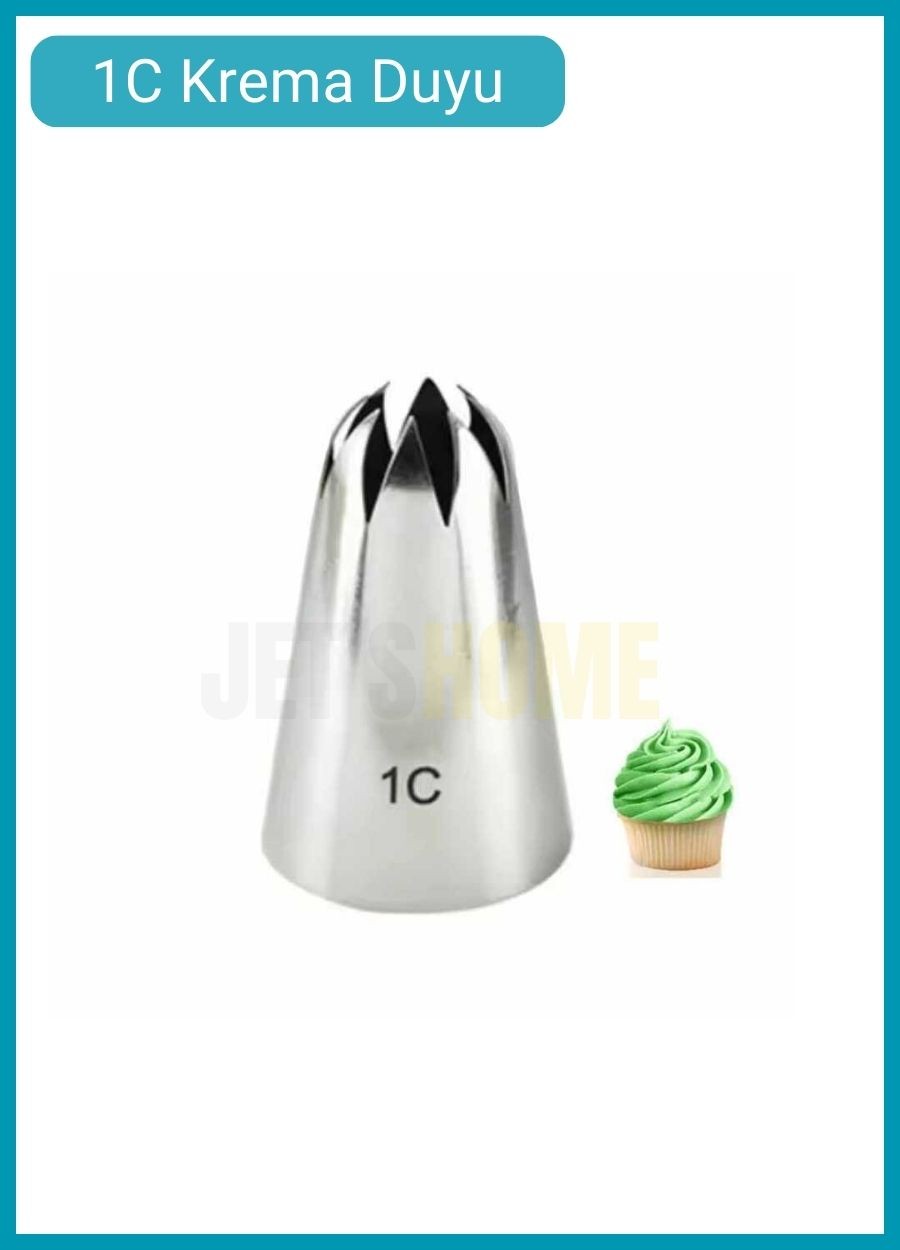 1C Kapalı Yıldız Desen Krema Duyu Büyük Boy Pasta Duyu Paslanmaz Çelik Krema Torbası Ucu 3.0x1.8x4.6 cm
