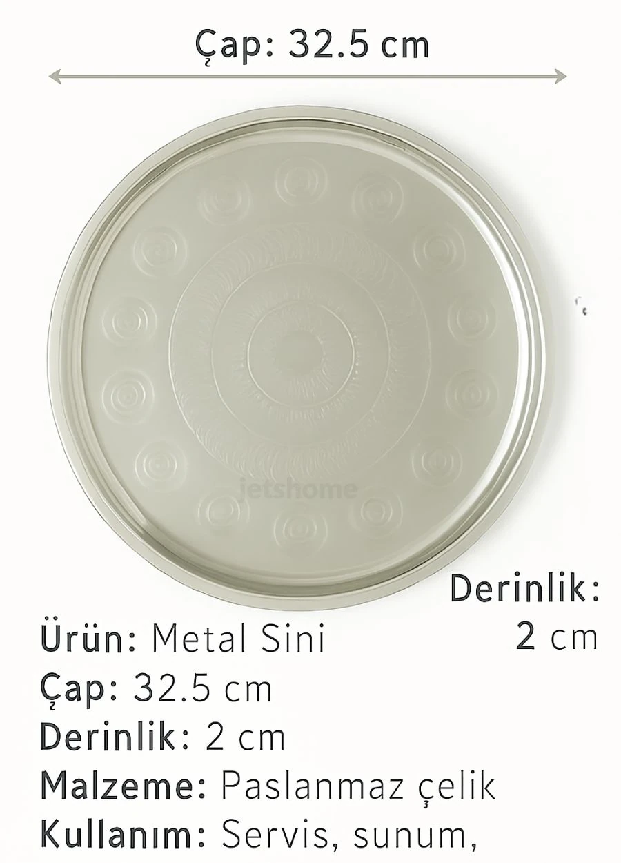 32,5 cm Yuvarlak Paslanmaz Çelik Çay Kahve Servis Tepsisi No:35 Derinlik 2 cm