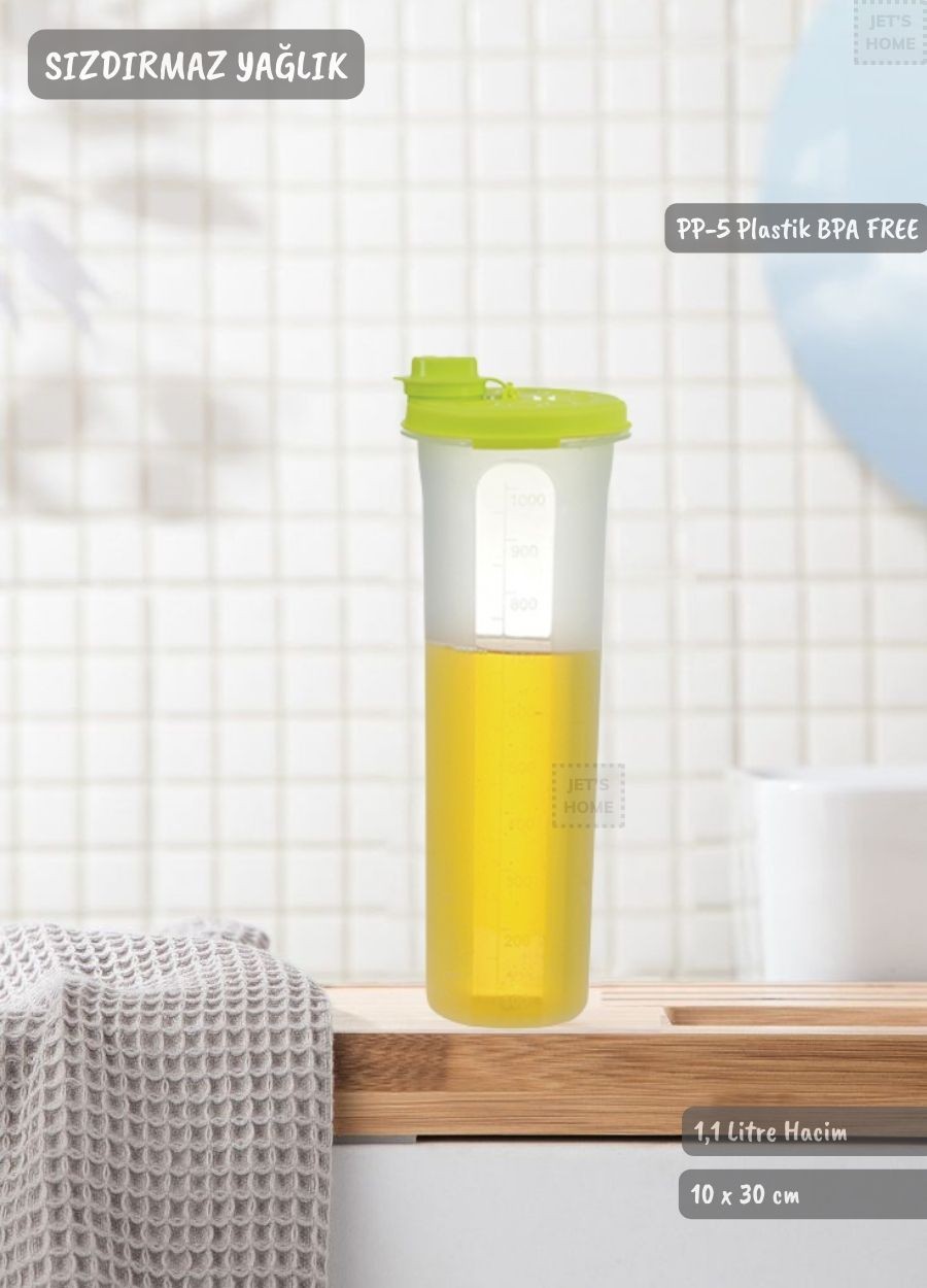 Sızdırmaz Yağdanlık Ölçekli Yağ Şişesi Kilitlemeli Yağlık 1,1 Litre BPA FREE