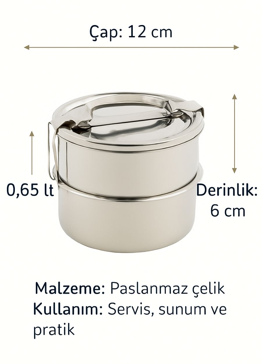 2’li Paslanmaz Çelik Sefer Tası 12x6 cm Yemek Taşıma Kabı No:1 – 0,65 lt