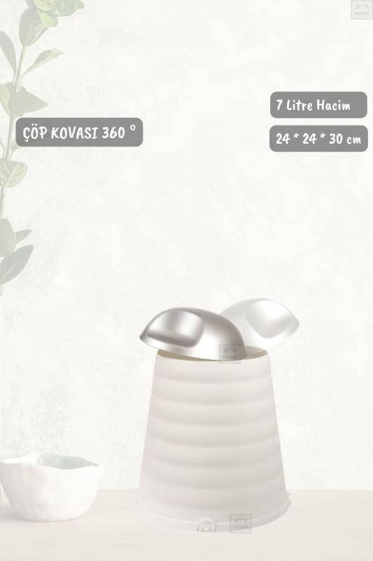 Çöp Kovası Bas-Çek Kapaklı Çöp Kutusu Banyo Çöp Kovası Beyaz 7 Litre