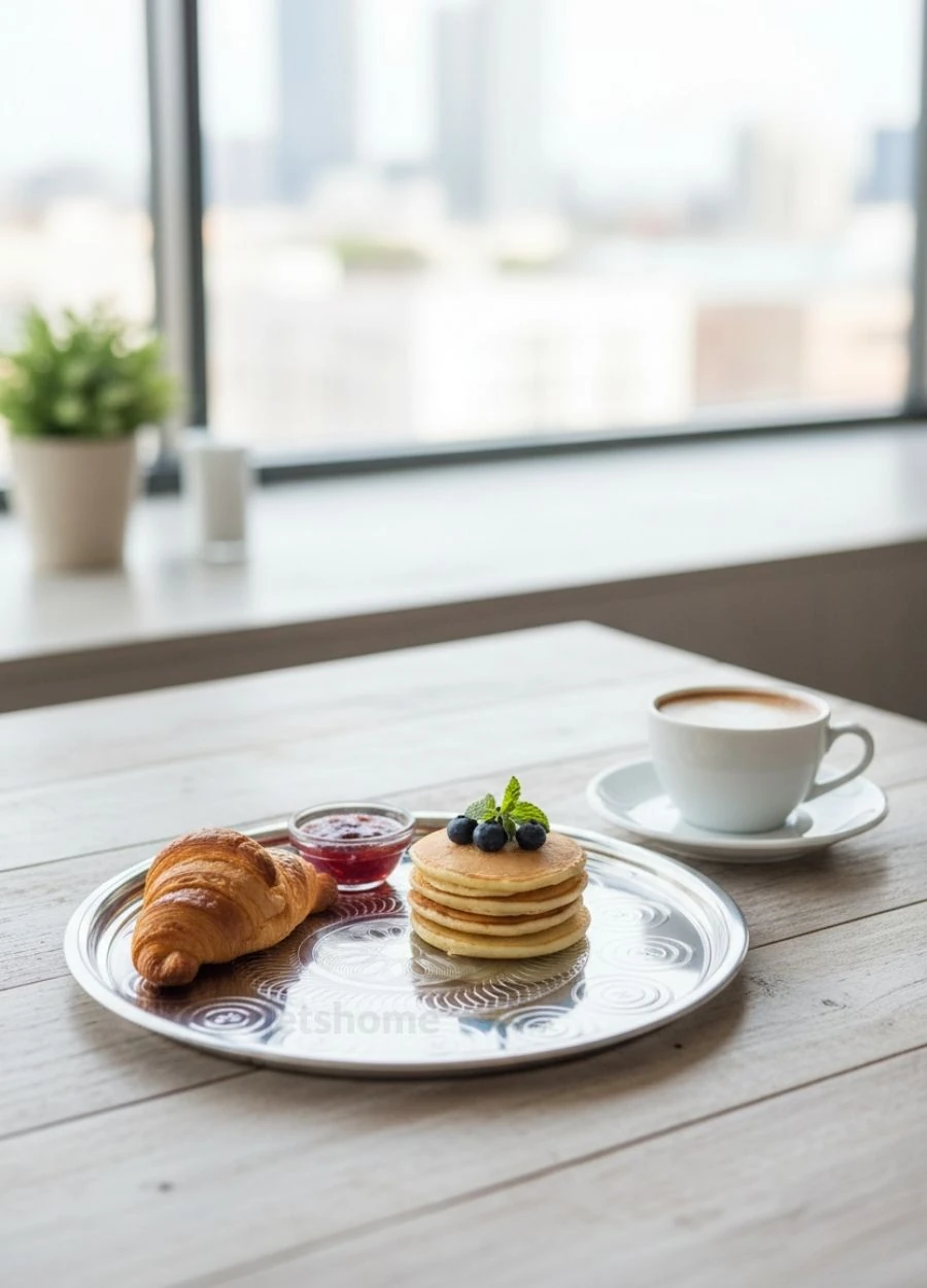 Çay Kahve Tepsisi Paslanmaz Sunum Sinisi Çelik 29 cm Yuvarlak No:30