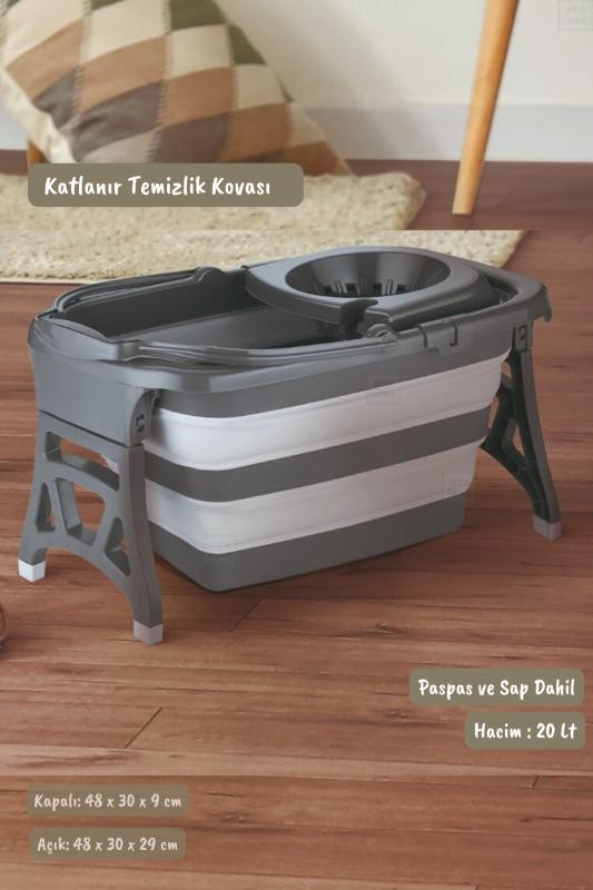 Katlanır Temizlik Kovası Katlanabilir Mop 20 Litre Sap ve Paspas Dahil