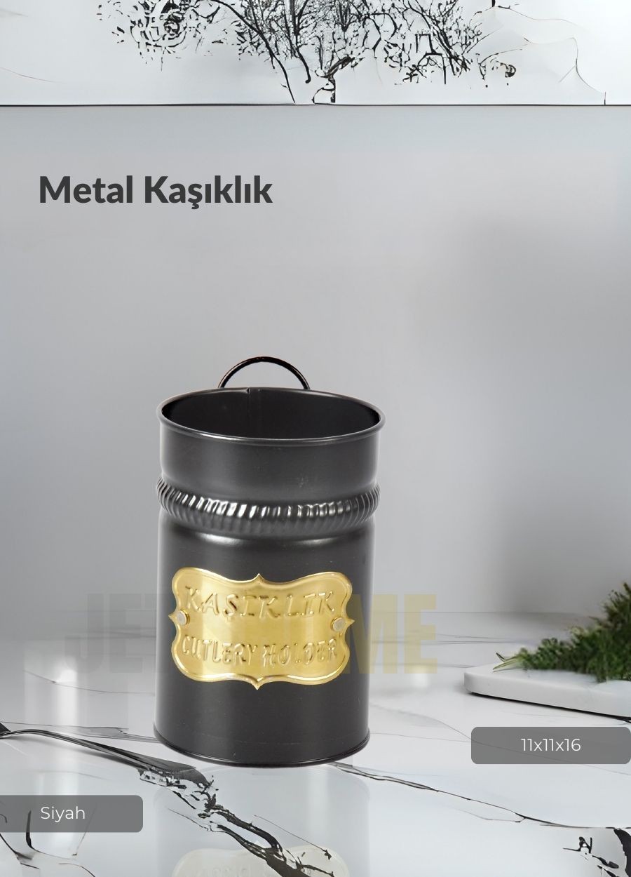 Metal Kaşıklık Çatallık Bıçaklık Tezgah Üstü Servis Standı Düzenleyici Siyah 11x11x16
